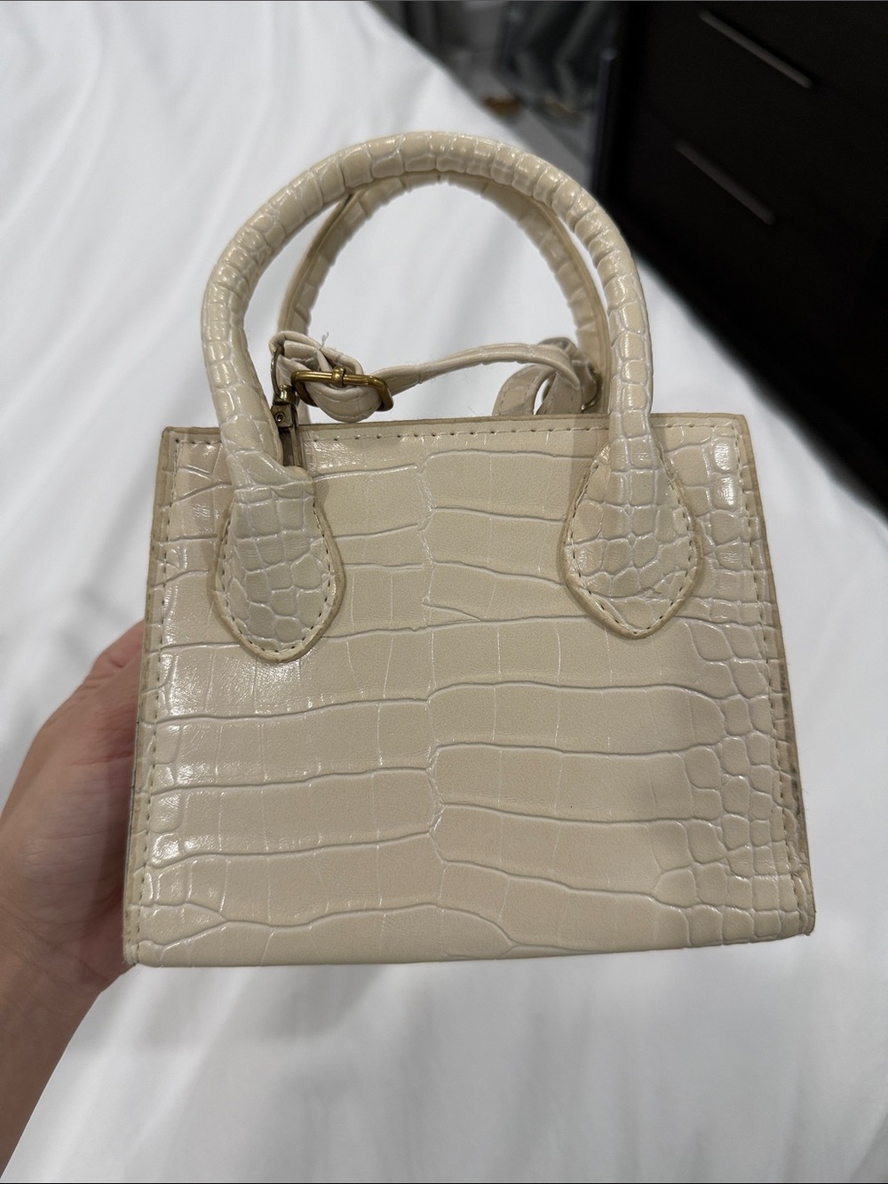 Croc-Embossed Mini Bag in Cream